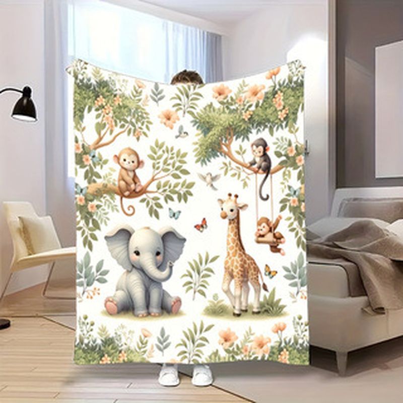 Baby Nursery Giraffe - VIKAMA ผ้าห่มเด็กสัตว์ป่าสีน้ำ ลายช้าง ยีราฟ ลิง ผ้าฟลานเนลนุ่ม