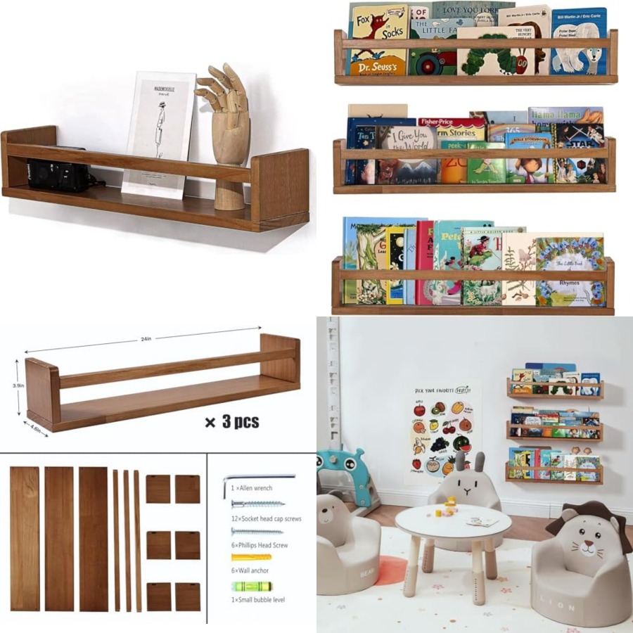 Baby Nursery Floating Shelves - ชั้นวางของในห้องเด็กอ่อน ชั้นวางหนังสือแบบลอยติดผนัง สำหรับตกแต่งห้องเด็ก ชั้นวางหนังสือติดผนังสำหรับห้องขนาด 24 นิ้ว