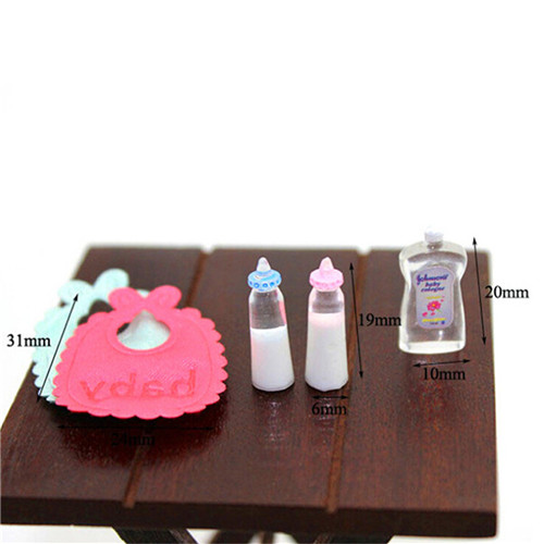 Baby Nursery Accessories - ชุดของเล่นบ้านตุ๊กตาขนาด 1:12 ขวดนม แชมพู ผ้ากันเปื้อน อุปกรณ์เสริมสำหรับห้องเด็กอ่อน