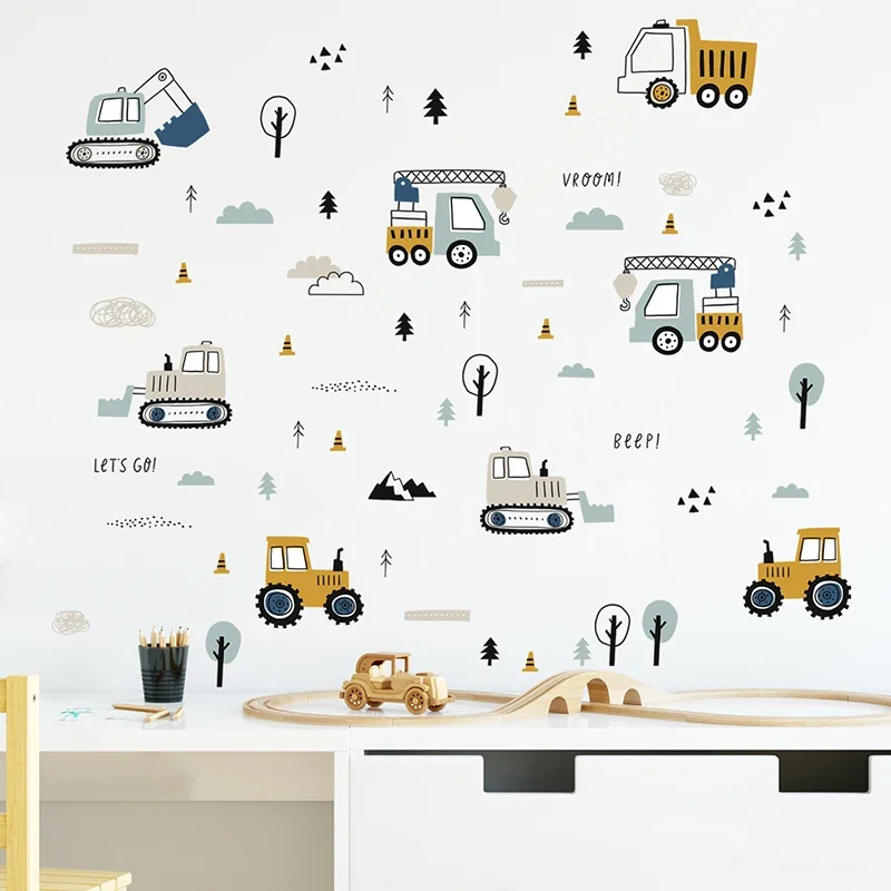 Baby Nursery Products - วาดด้วยมือน่ารักรถยนต์ Cargo รถบรรทุกสติ๊กเกอร์ติดผนังเด็กรถองค์ประกอบเด็กวัยรุ่น Room Wall Decals