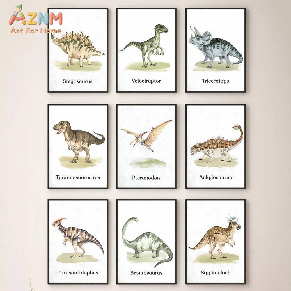 Baby Nursery Giraffe - AZNM ภาพพิมพ์ลายการ์ตูนสัตว์น่ารักบนผ้าใบสำหรับตกแต่งผนังห้องเด็ก, ลายเสือ หมี แพนด้า ยีราฟ