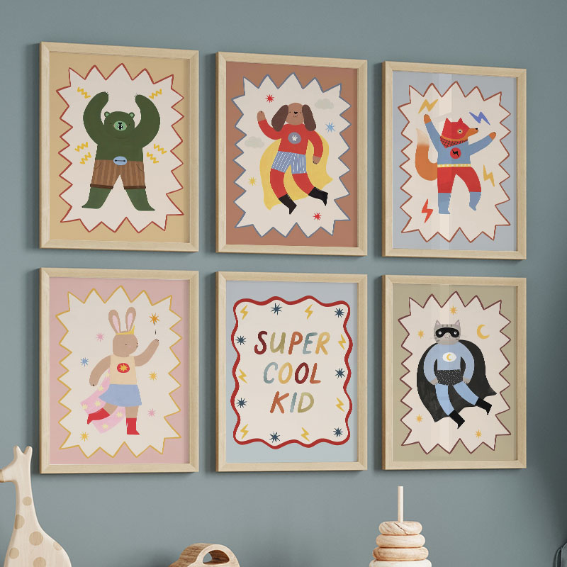 Baby Nursery Products - ภาพวาดการ์ตูนตลกๆ สุดเท่ห์ สำหรับตกแต่งผนังห้องเด็ก ลายหมี กระต่าย สุนัขจิ้งจอก