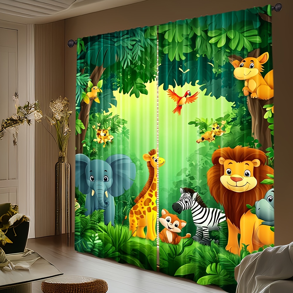 2 ชิ้นการ์ตูนสัตว์ผ้าม่านป่าซา - Baby Nursery Office บทวิจารณ์และราคา